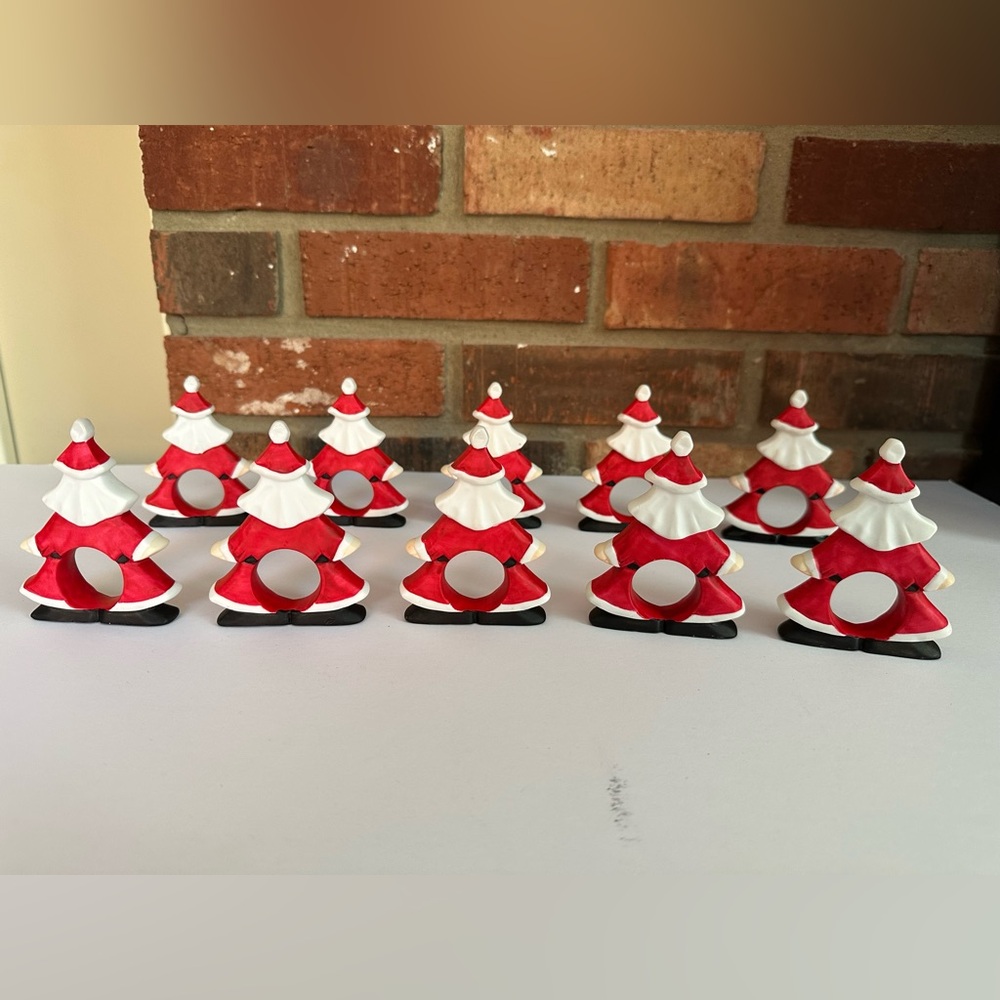 Collection of Dept 56 Ceramic Christmas Santa Napkin Ring Holder Lot Of 10 3.5” - Picture 2 of 5
